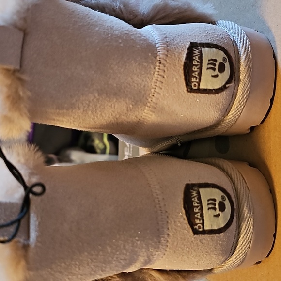 BEARPAW TODDLER GIRL FUR LINED REAL LEATHER ROSE GOLD GLITTER BOOTS SIZE 7 NWT - Picture 5 of 14